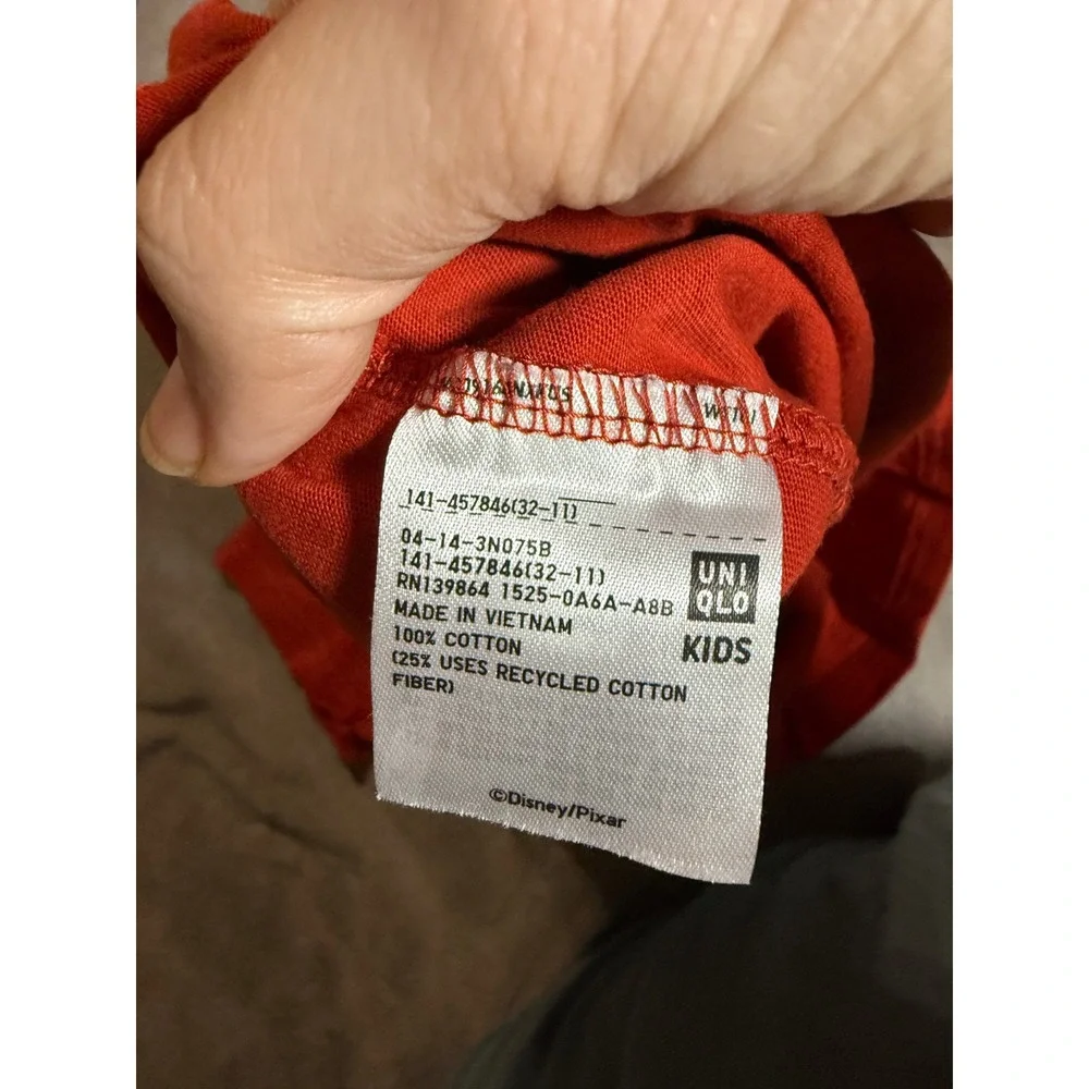 NWOT Uniqlo Pixar Cars‎ Size 7-8 Short Sleeve Cotton Shirt Kid Rust Red Orange